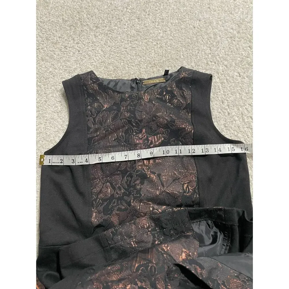 Iman Women's Size XS Floral Sleeveless Lace Sheath Dress Black Brown Cocktail - Picture 4 of 9